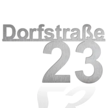 Edelstahl Hausnummer mit Straßenname - Design Minimal Art (Typ 5) | 100 cm lang