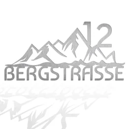 Edelstahlhausnummer mit Wunschtext 50,6 x 24,7 cm Design Berge
