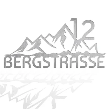 Edelstahlhausnummer mit Wunschtext 50,6 x 24,7 cm Design Berge