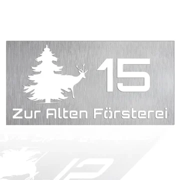 Edelstahlschild mit Wunschtext 50 x 25 cm Design Baum mit Reh