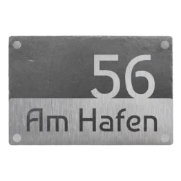 Elegante Kombination aus Edelstahl und Schiefer als Hausnummer Kombi 3