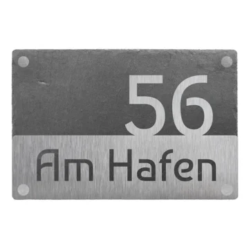 Elegante Kombination aus Edelstahl und Schiefer als Hausnummer Kombi 3