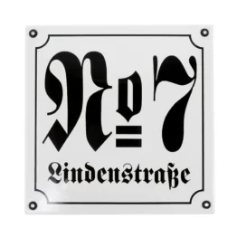 Emaille-Hausnummer mit Straßenname 21 x 21 cm | weiß/schwarz