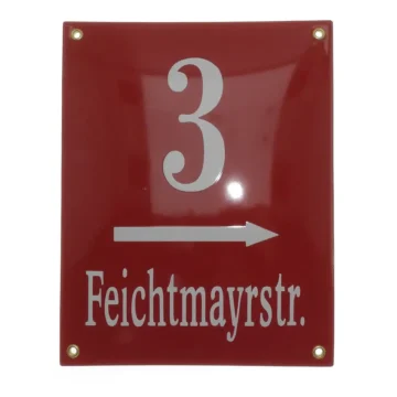 Emaille Hausnummer mit Straßenname und Pfeil 20 x 25 cm