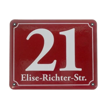 Emaille-Hausnummer mit Straßennamen 25 x 20 cm | weitere Farben