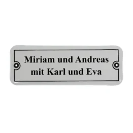 Emaille Türschild mit Ihrem Wunschtext 21 x 7,5 cm | weiß/schwarz