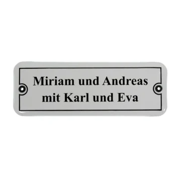 Emaille Türschild mit Ihrem Wunschtext 21 x 7,5 cm | weiß/schwarz