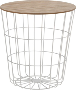 Excellent Houseware Beistelltisch - Korb mit abnehmbarer Platte - Holz/ Metall - 39x41 cm (BxH) - Weiß