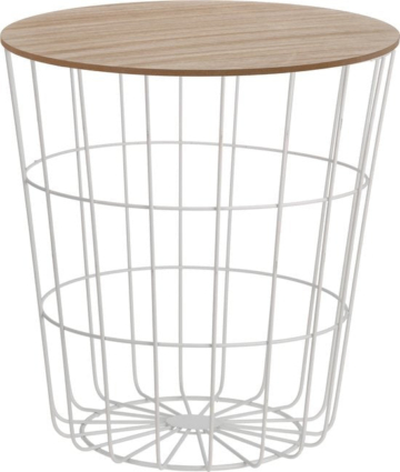 Excellent Houseware Beistelltisch - Korb mit abnehmbarer Platte - Holz/ Metall - 39x41 cm (BxH) - Weiß