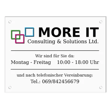 Firmenschild aus Acrylglas - bedruckt - Größe 400 x 300 mm [groß Querformat]