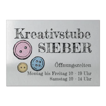 Firmenschild mit Wunschtext und Symbol silbern/schwarz | Format A4 (29,7 x 21 cm)