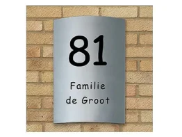 Gebogene Edelstahlhausnummer mit Familiennamen oder Straßennamen-Größe: 25 x 15 cm