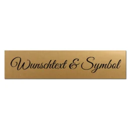 Goldenes Namensschild mit Wunschtext und Symbol 15 x 3.5 cm