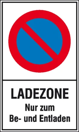 Halteverbotsschild »Symbol: Eingeschränktes Halteverbot, Text: Ladezone Nur zum Be- und Entladen«