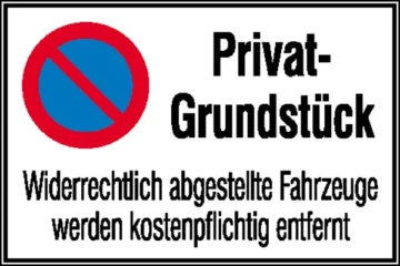 Halteverbotsschild »Symbol: Eingeschränktes Halteverbot, Text: Privat-Grundstück Widerrechtlich
