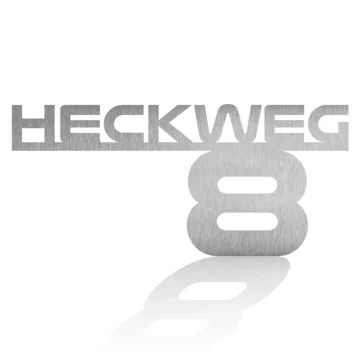 Hausnummer aus Edelstahl mit Straßenname - Design Future II | 50 cm lang