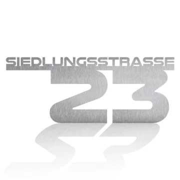 Hausnummer aus Edelstahl mit Straßenname - Design Future II | 80 cm lang