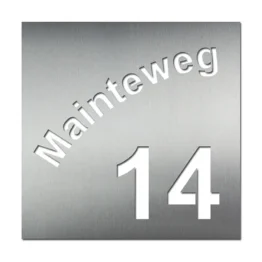 Hausnummer aus Edelstahl mit Straßenname - Design Square