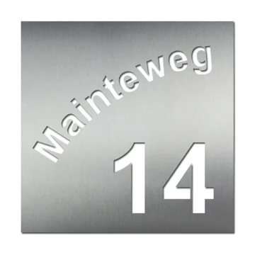 Hausnummer aus Edelstahl mit Straßenname - Design Square