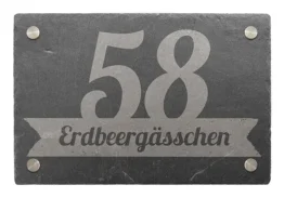 Hausnummer aus Schiefer mit Wunschtext 30 x 20 cm - Design Banner