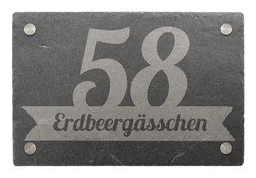 Hausnummer aus Schiefer mit Wunschtext 30 x 20 cm - Design Banner