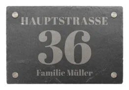 Hausnummer aus Schiefer mit Wunschtext 30 x 20 cm - Design Classic