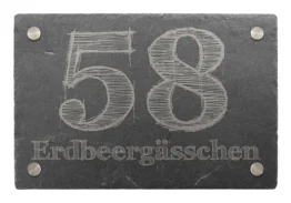 Hausnummer aus Schiefer mit Wunschtext 30 x 20 cm - Design Drawn Letter