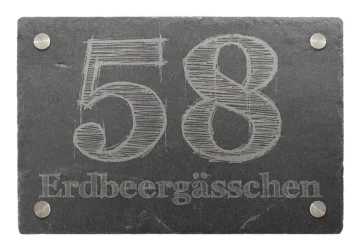 Hausnummer aus Schiefer mit Wunschtext 30 x 20 cm - Design Drawn Letter