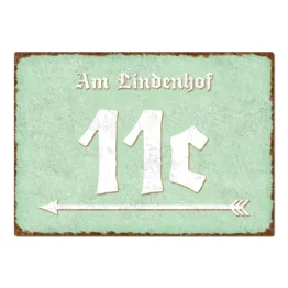 Hausnummer mit Richtungspfeil und Name - Vintage Stil mint