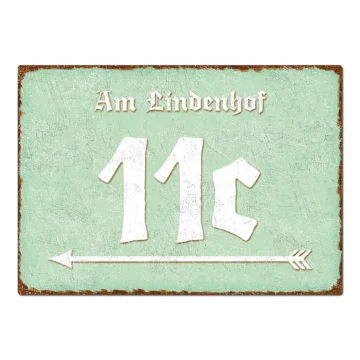 Hausnummer mit Richtungspfeil und Name - Vintage Stil mint