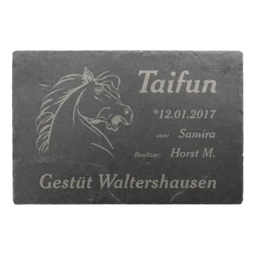 Hochwertiges Schild für Pferdebox aus Schiefer mit Lasergravur 30 x 20 cm