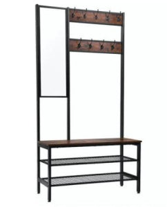 Holz Industriegarderobe mit Spiegel - Garderobenständer braun/schwarz
