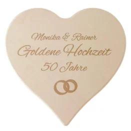 Holzherz mit Gravur zum Hochzeitstag - Goldene Hochzeit