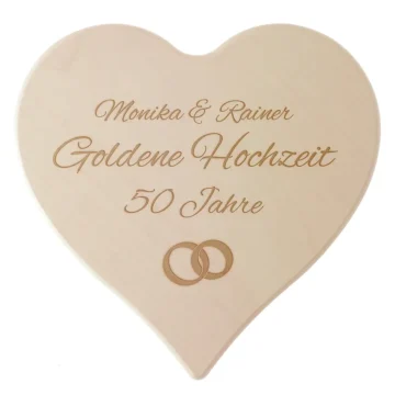 Holzherz mit Gravur zum Hochzeitstag - Goldene Hochzeit