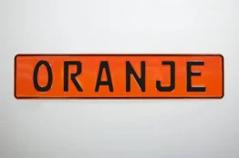 Individuelles Namensschild mit Wunschname und Symbol orange
