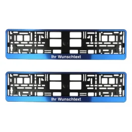 Kennzeichenhalter Blue Butlerfinish mit Wunschtext - pro Paar