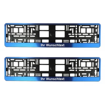 Kennzeichenhalter Blue Butlerfinish mit Wunschtext - pro Paar