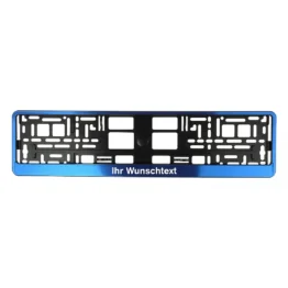 Kennzeichenhalter Blue Butlerfinish mit Wunschtext - pro Stück