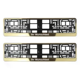 Kennzeichenhalter Butlerfinish Gold mit Wunschtext - pro Paar