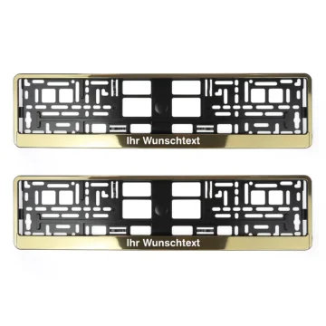Kennzeichenhalter Butlerfinish Gold mit Wunschtext - pro Paar