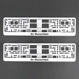 Kennzeichenhalter Klavierlack weiß mit Wunschtext - pro Paar