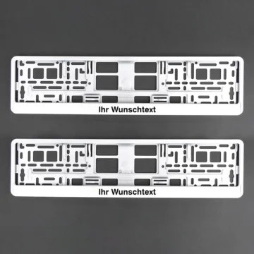 Kennzeichenhalter Klavierlack weiß mit Wunschtext - pro Paar