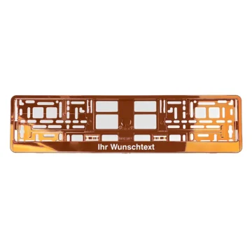 Kennzeichenhalter mit Wunschtext orange chrom - pro Stück