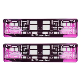 Kennzeichenhalter mit Wunschtext pink chrom - pro Paar