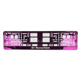 Kennzeichenhalter mit Wunschtext pink chrom - pro Stück