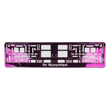 Kennzeichenhalter mit Wunschtext pink chrom - pro Stück