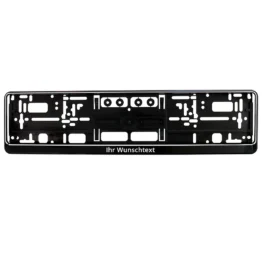 Kennzeichenhalter mit Wunschtext - schwarz/weiß - Größe: 52 cm - pro Stück
