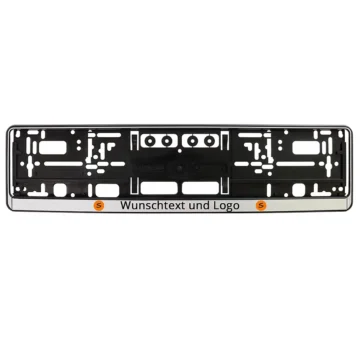 Kennzeichenhalter mit Wunschtext und Logo - schwarz/silber matt - Größe 52 cm - pro Stück