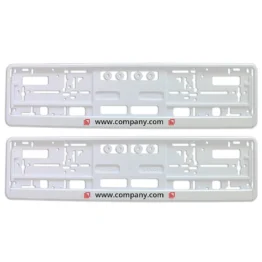 Kennzeichenhalter weiß mit Logo und Wunschtext bedrucken - Größe 52 cm - pro Paar