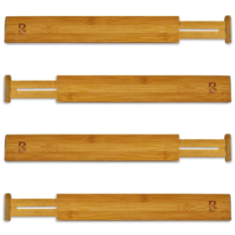 KitchenBrothers Schubladenteiler - Schubladenorganisator - Ausziehbar - Verstellbar - 4 Stück - Bambus